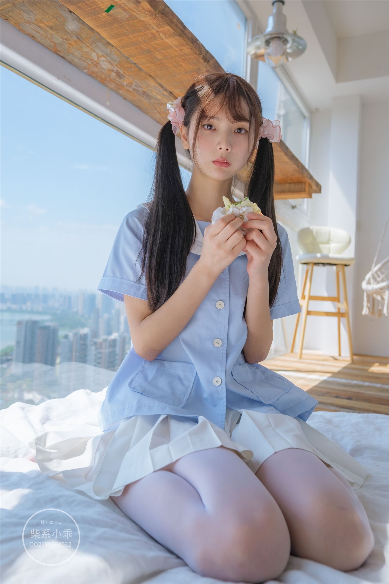 Childish picture book - NO.01 Clear Sky 01 White silk double ponytail JK(53)